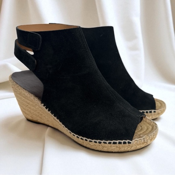 Made in Spain Black Suede Wedge Sandals - Picture 1 of 7
